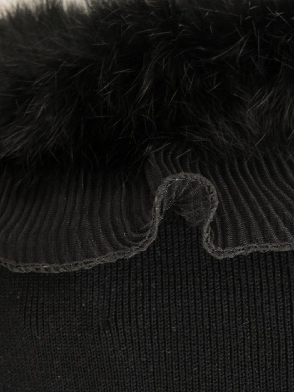 Vintage Y2k Cardigan Black Silk Blend Ruffle Fur Detail Cropped Half Sleeve Knit - Picture 8 of 9